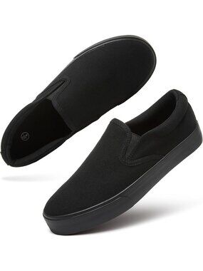 Women's Full Black Round Toe Flat Slip On Fashion Non Slip Breathable Sneaker